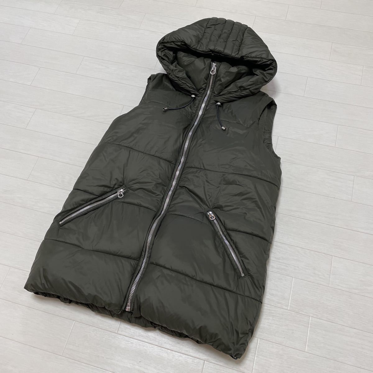 ZARA ダウンベスト 中綿 ロングベスト カーキ色 サイズS 美品
