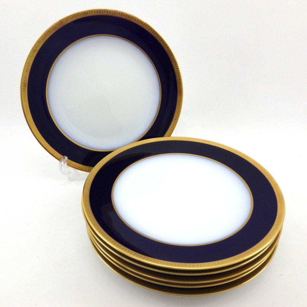 大倉陶園 20cmロイヤルブルー 金彩デザート皿 6枚組 1円～ 大倉陶園