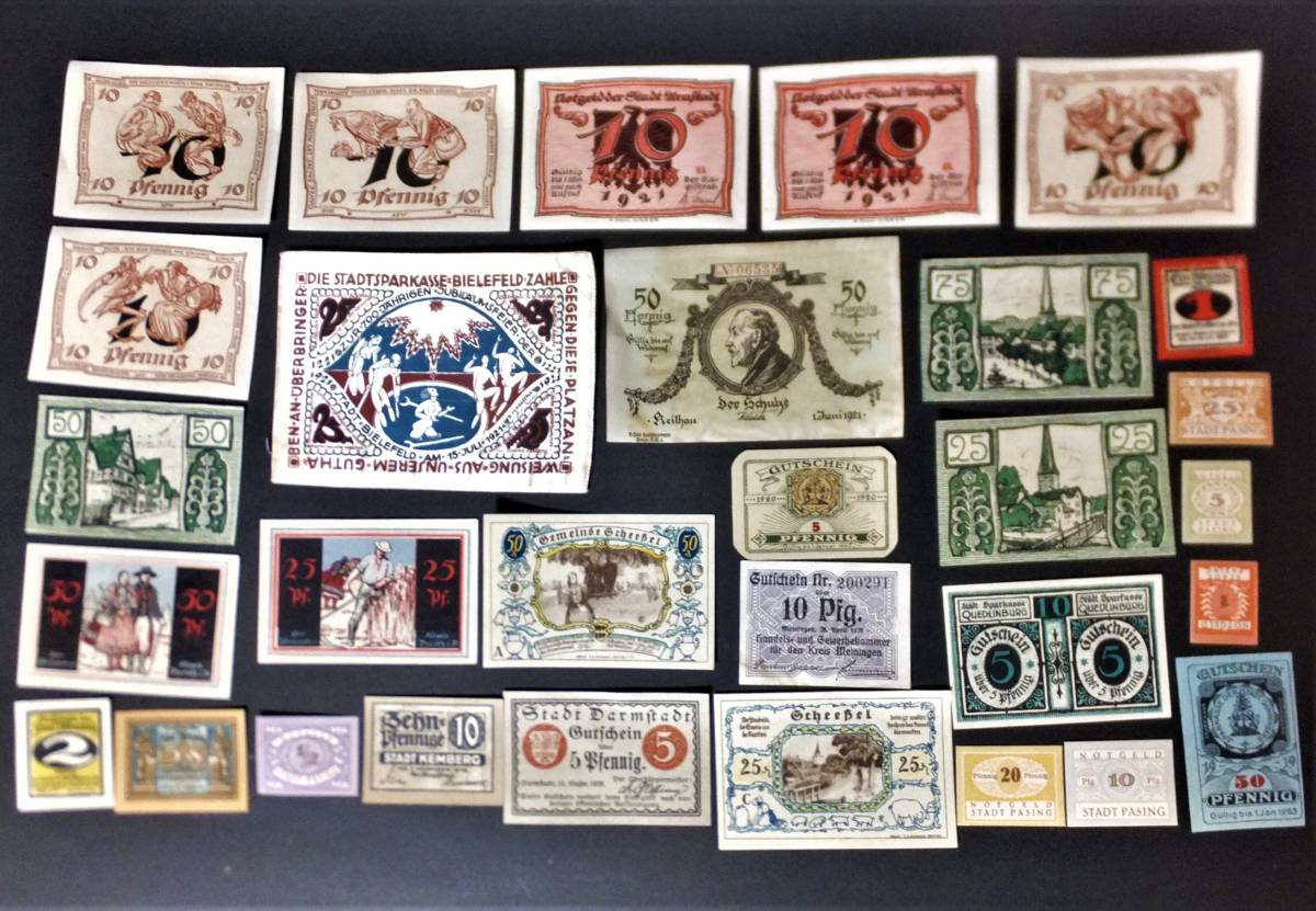 戦前 外国紙幣 30枚まとめて ドイツ 独逸 ノートゲルトNotgeld 地域 