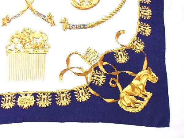 エルメス カレ90 LES CAVALIERS D´OR 黄金の騎士 紺