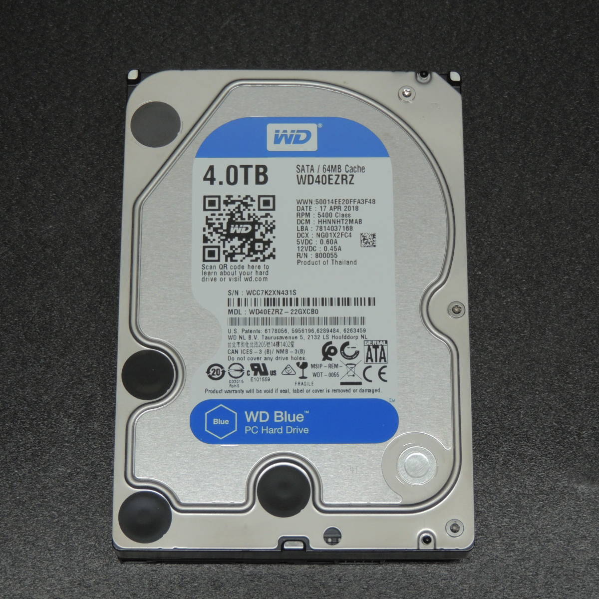 【検品済み】WD 4TB HDD WD40EZRZ (使用15765時間) 管理:r-17