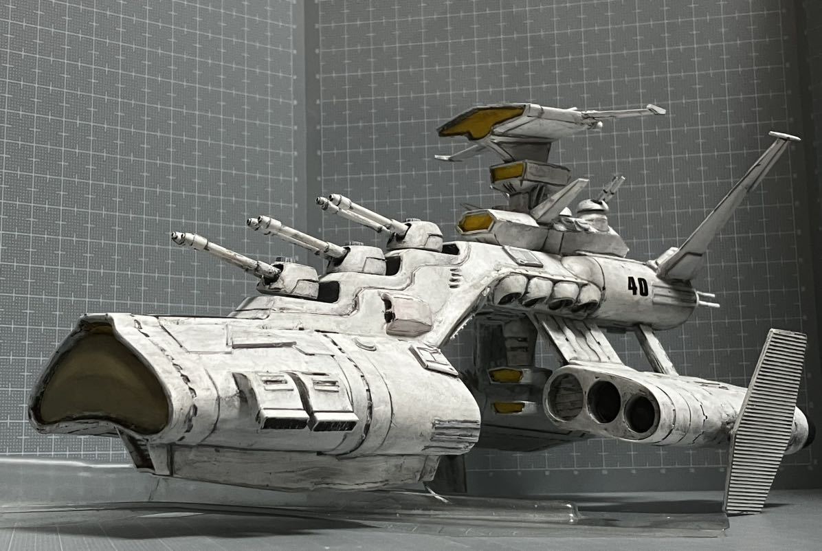 ムサイ初期案と思われるイラスト参考　バンダイスピリッツ製メカコレ1/1200 ムサイ級軽巡洋艦 改造完成品　ガンボーイ　ガンダム