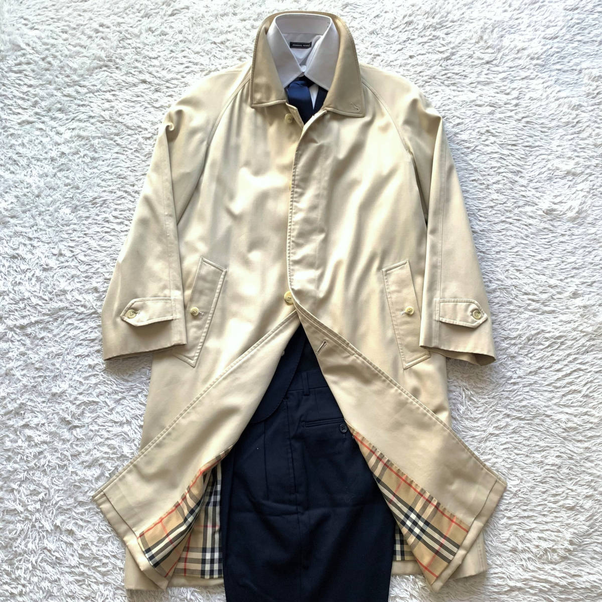 BURBERRY:美品✨スプリングコート ノバチェック ステンカラー 比翼　黒 260-2◎定価20万以上！良品！L位！ バーバリー ノバチェック 比翼