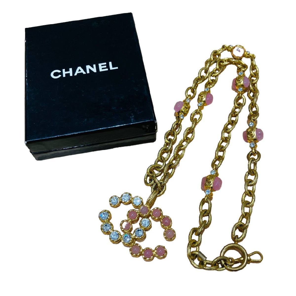 シャネル ココ　ネックレス　2 8　グリポア×ラインストーン　ゴールド金具 ヴィンテージ