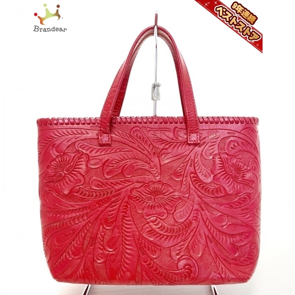 カービングトライブス Carving Tribes トートバッグ - レザー レッド 型押し加工/フラワー(花) バッグ