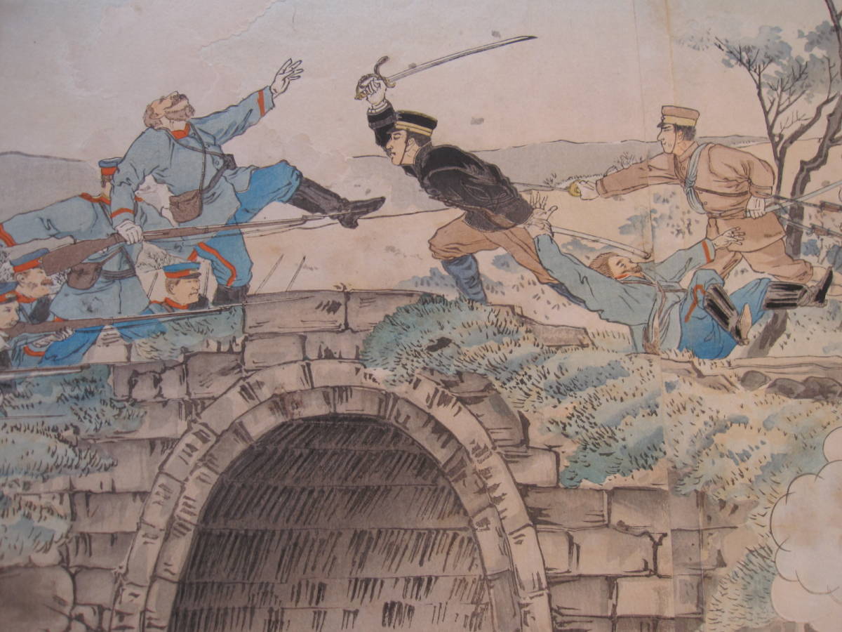希少？【錦絵】浮世絵 美邦 ＜我軍強襲シテ敵軍ヲ砲撃シ大石橋ノ堅壘ヲ 