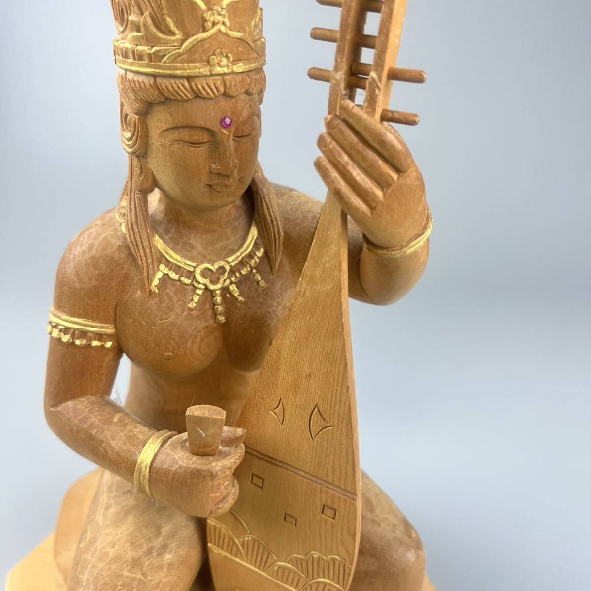 インド 白檀 木彫り 弁財天 観音 仏教美術 仏像 骨董 木像 木製 仏教 