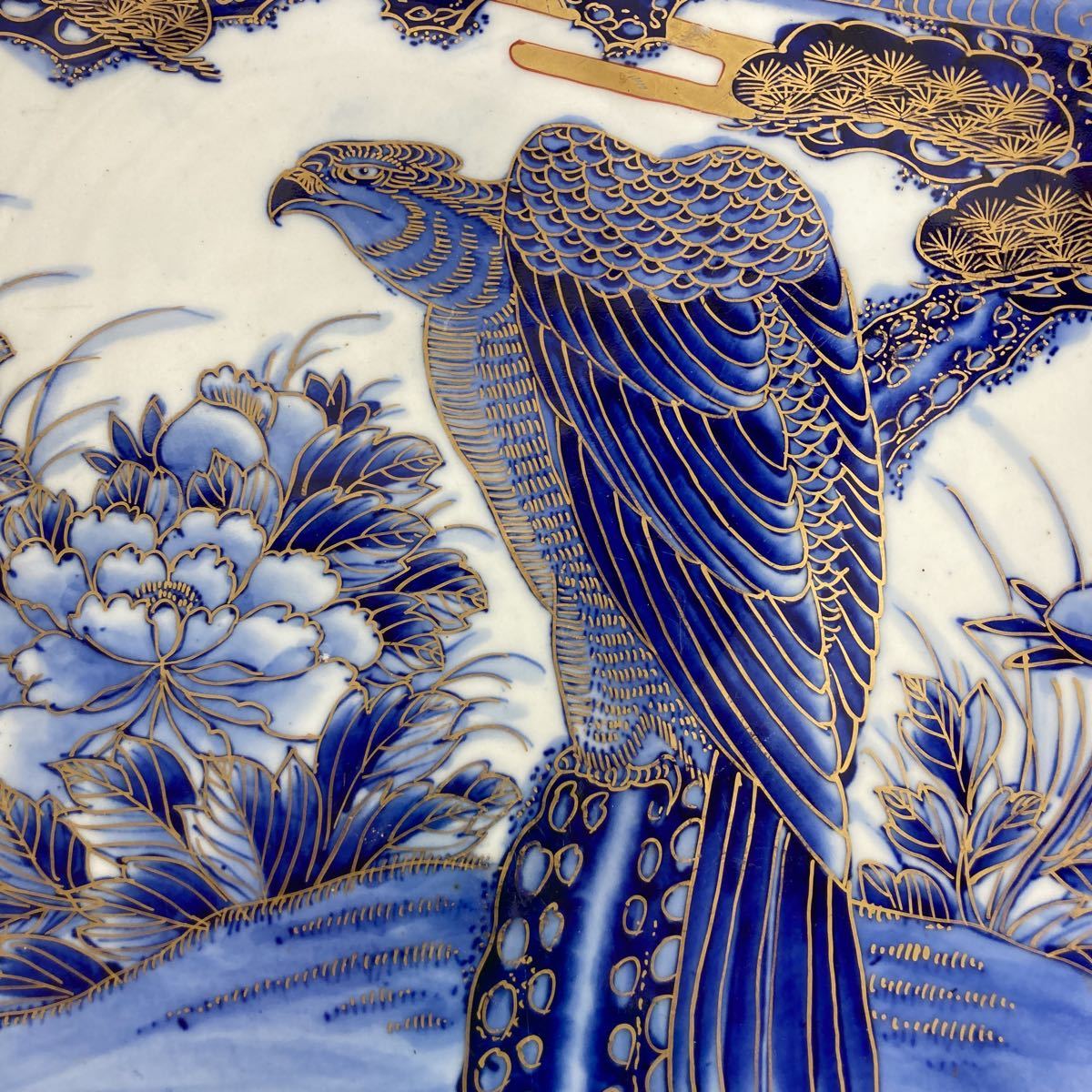 古伊万里江戸後期染付鷹狩り図大皿 古伊万里江戸後期染付