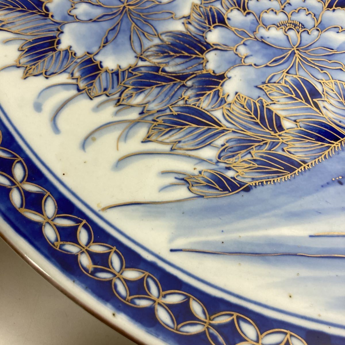 古伊万里江戸後期染付鷹狩り図大皿 古伊万里江戸後期染付