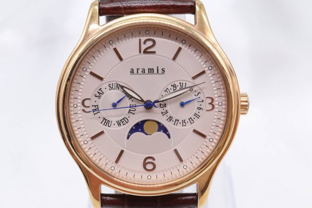 W34-7】動作品 電池交換済 aramis アラミス ムーンフェイズ 腕時計 CAL 