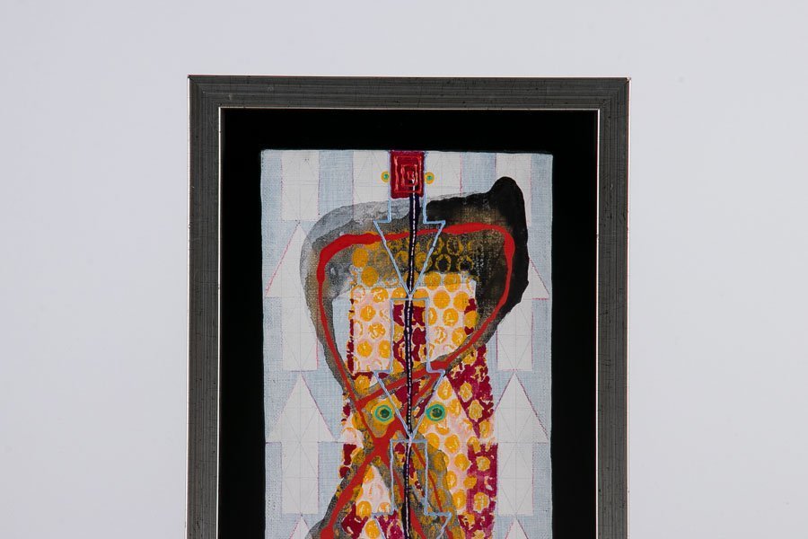 No3827額装 作者不詳 抽象画 サイン有 絵画 美術 アート 芸術 送料無料  