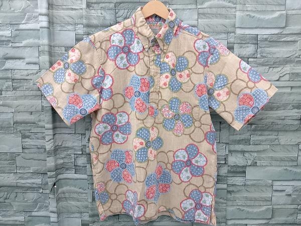 reyn spooner/レインスプーナー/USA製/ハーフボタンアロハシャツ/プルオーバー/半袖シャツ/花柄/ブラウン系/裏プリント/メンズ/Mサイズ