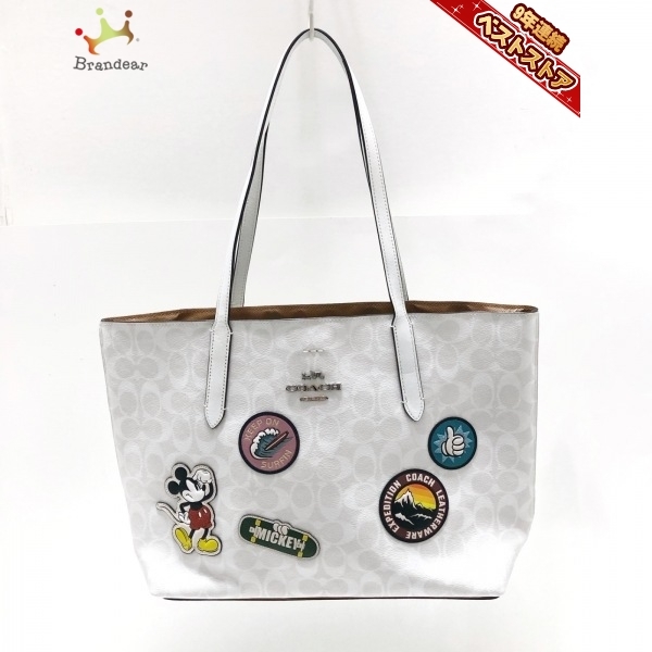 コーチ COACH トートバッグ 3707 - PVC(塩化ビニール)×レザー 白×ライトグレー×マルチ Disney バッグ