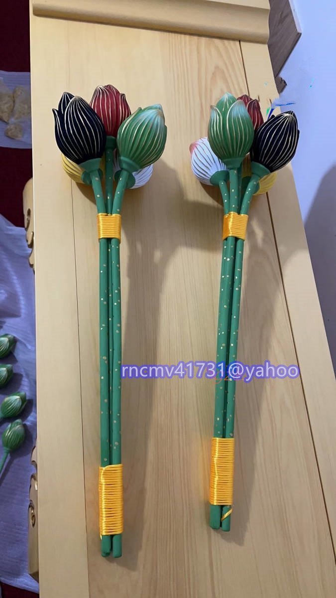 「81SHOP」極美品★二瓶華 木製 密教法具 寺院用仏具 高さ48cm （二瓶花・二瓶華）