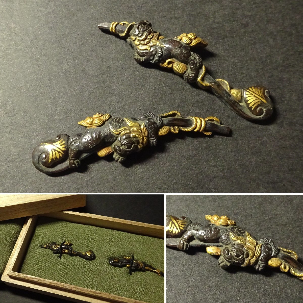 慶應◇'侍 SAMURAI'刀装具逸品展 獅子に如意図目貫 無銘 京金具 慶應◇'侍 SAMURAI'刀装具逸品展 獅子に如意図目貫 無銘 京金具
