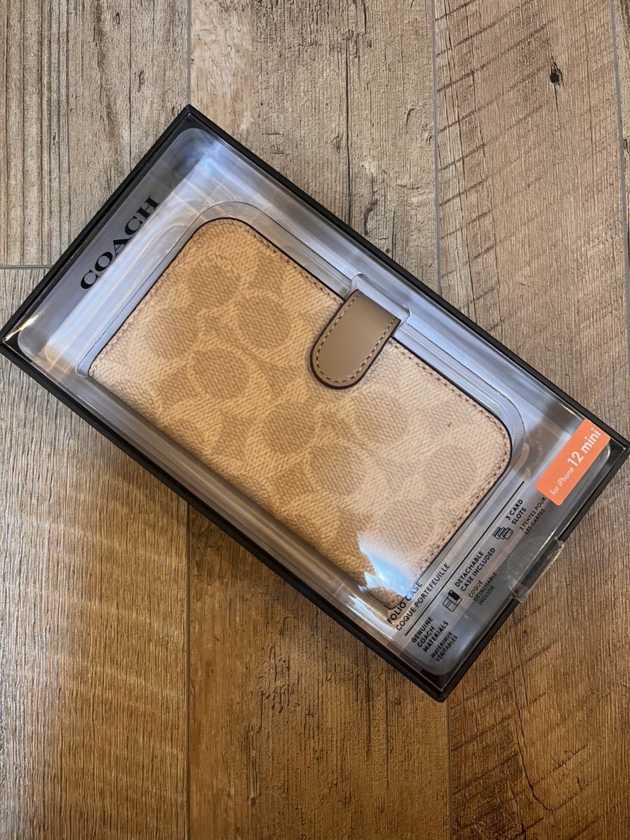 新品 COACH iPhone12 mini カバー 手帳型 sand コーチ mini COACH 0