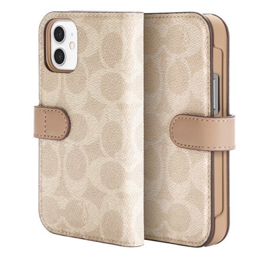 新品 COACH iPhone12 mini カバー 手帳型 sand コーチ mini COACH 0