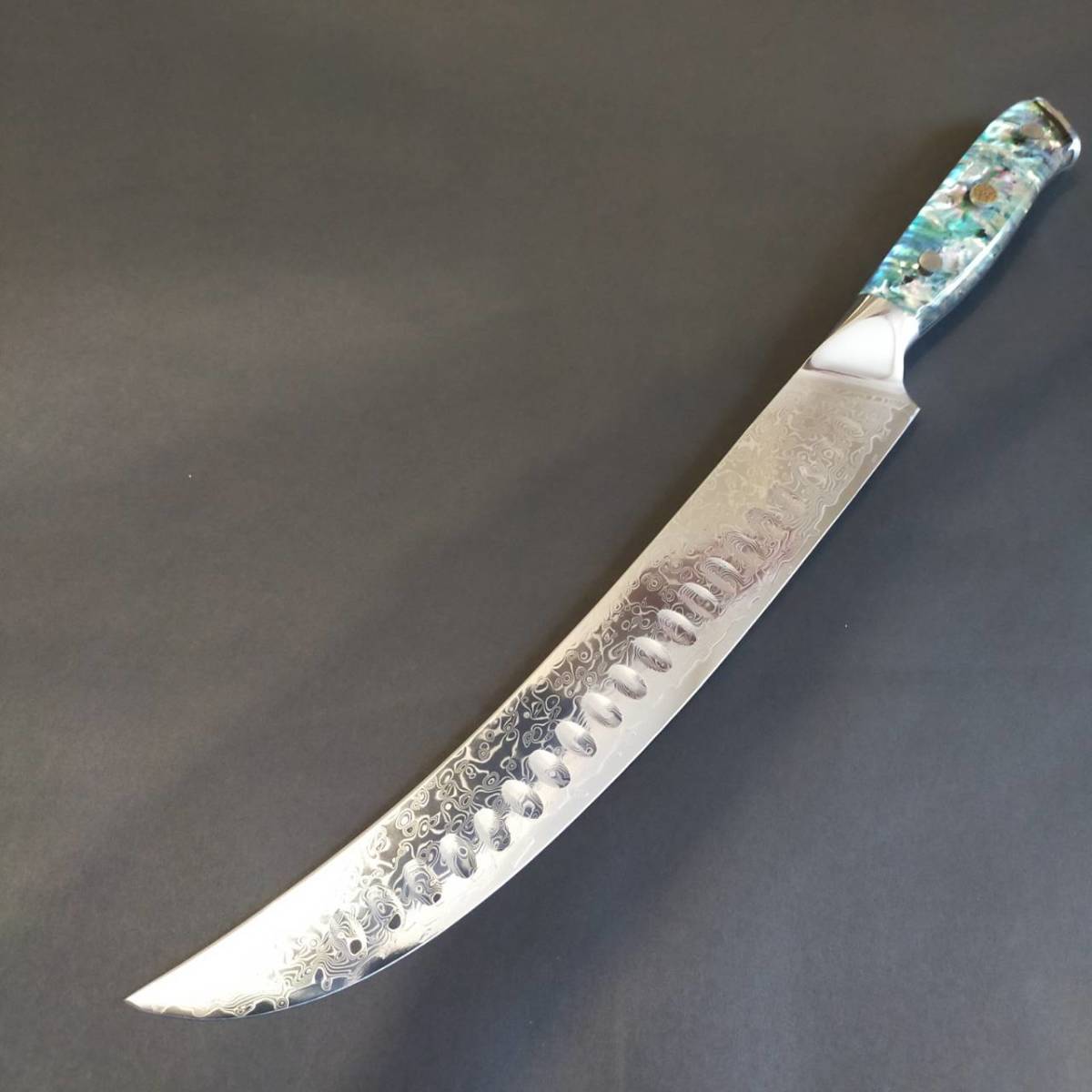 新品】超反りV金10号67層ダマスカス筋引き包丁250mm 螺鈿アート柄 工芸