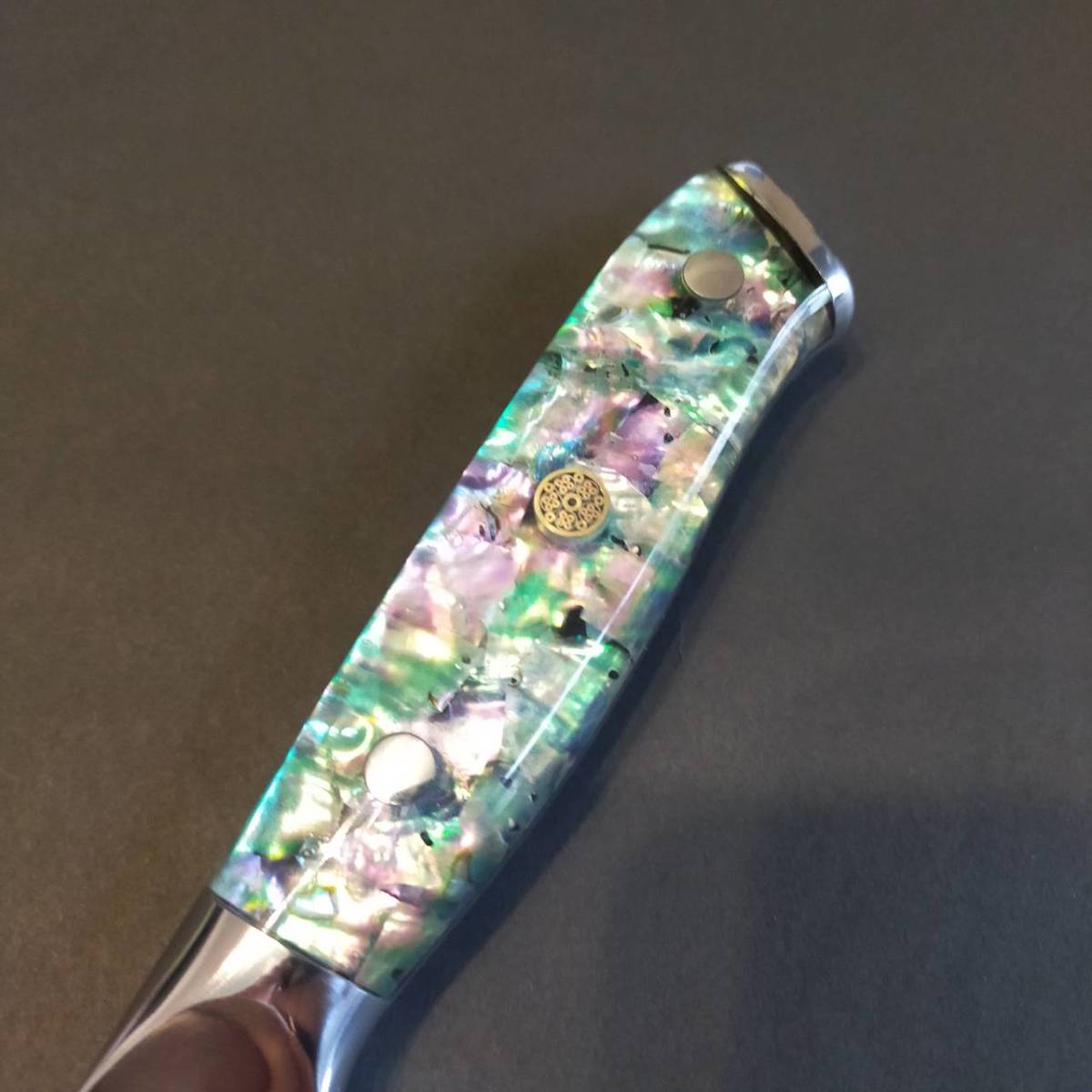 新品】超反りV金10号67層ダマスカス筋引き包丁250mm 螺鈿アート柄 工芸