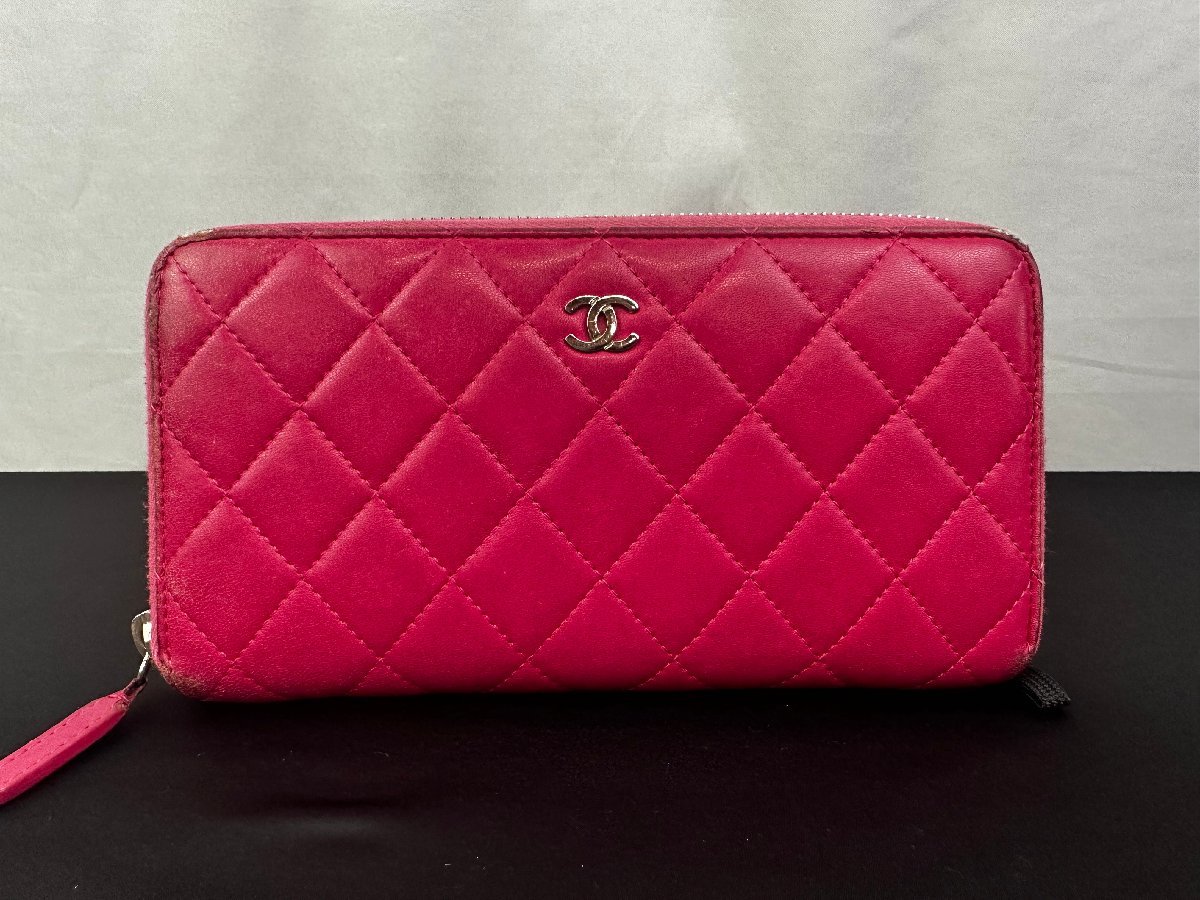 CHANEL/シャネル ラムスキン ココマークラウンドファスナー長財布 