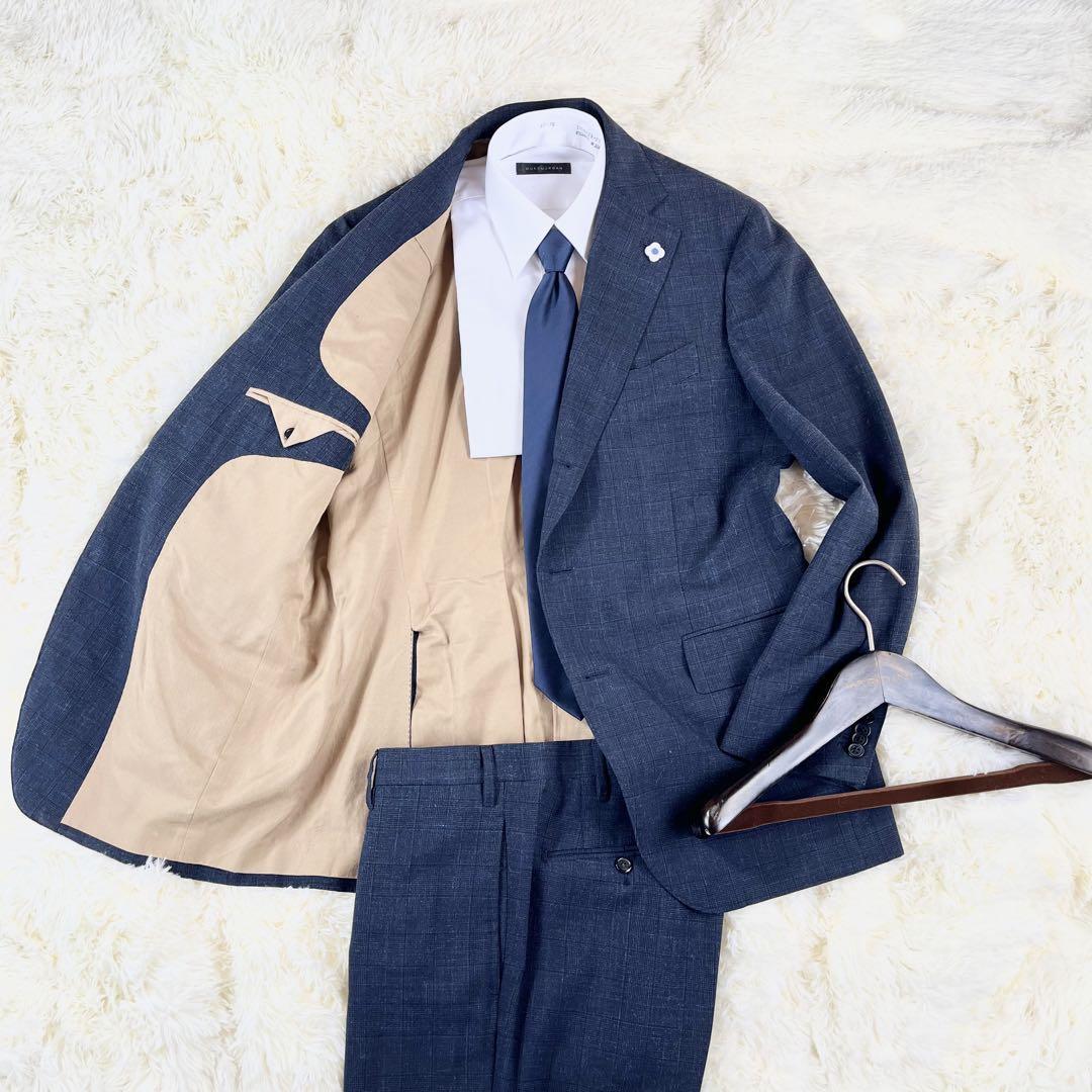 LARDINI シルクウール　ネイビービジネススーツ LARDINI ラルディーニ スーツ ウール シルク モヘヤ リネン ネイビー