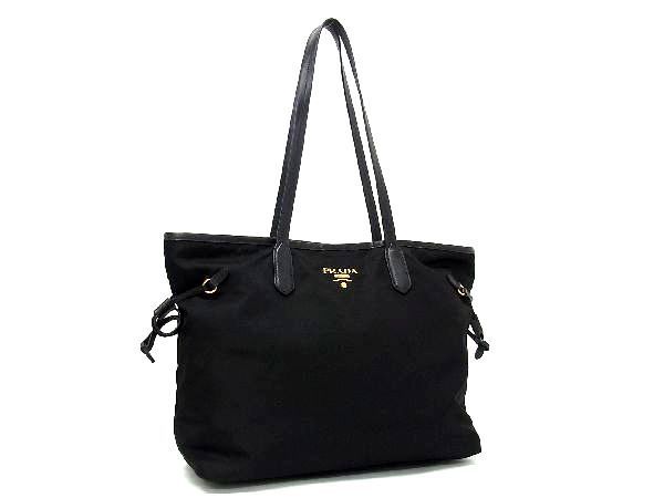 1円 ■美品■ PRADA プラダ テスートナイロン×サフィアーノレザー ハンドバッグ トート ショルダー 肩掛けブラック系 AJ4398スN