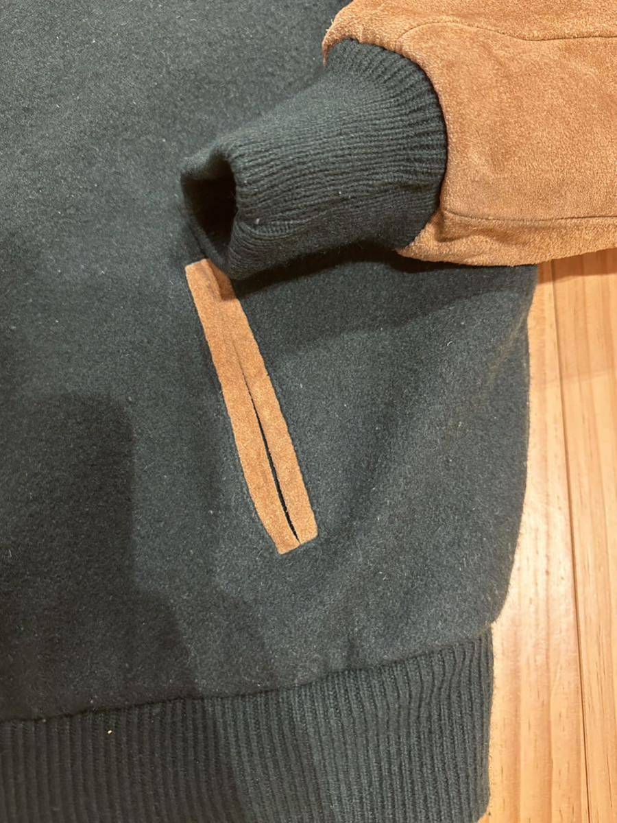 ハードロックカフェ XL スタジャン 袖スウェード ウール 緑