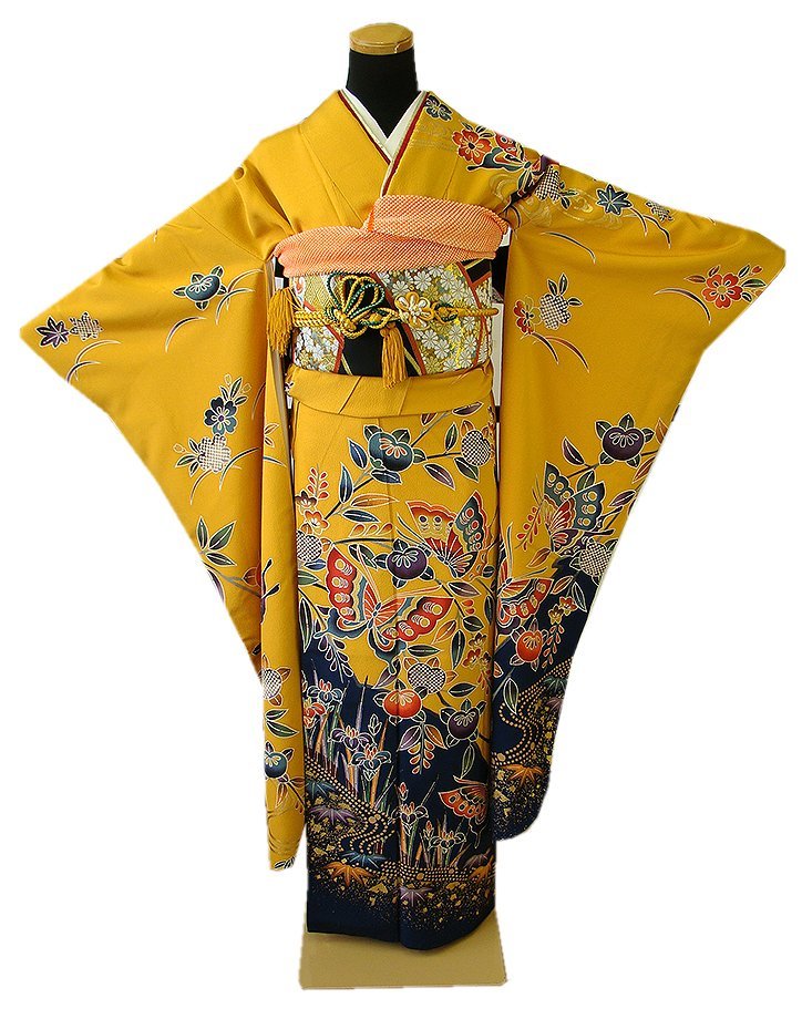 時代屋 裄68.6ｃｍ ロング寸 成人式 振袖 西陣織 袋帯 帯〆 帯揚 重ね衿 5点 セット 正絹 仕立上り 袷 158ｃｍ～165ｃｍ Ｌ343