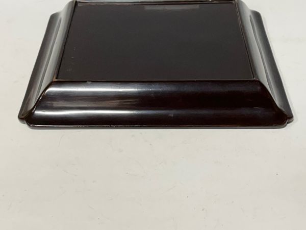 Mn2117『S県の旧家の蔵より出品』清朝時代 黒漆 蟷螂図 漆絵 四方盆 唐