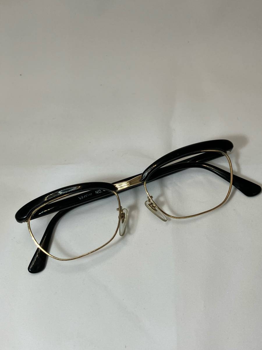 昭和時代メガネ【TiermNo. 4０4】４８㎜ 　まゆ付きおしゃれアンティークメガネ １/20　14KGFまゆ濃茶色　フレーム金色 [送料無料]　　