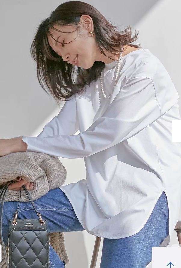 オンワード☆23区 コットンベアジャージー ロング Tシャツ 白 ホワイト