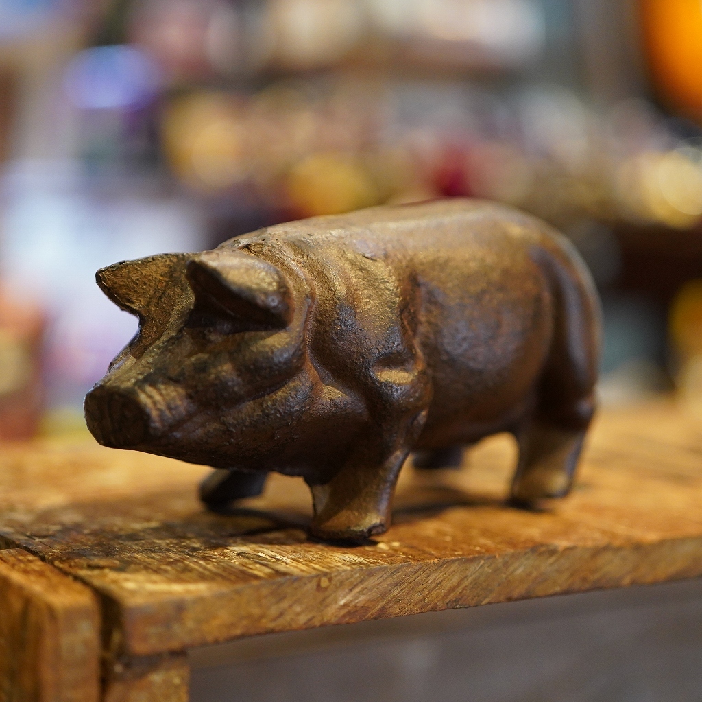 アンティーク 古雑貨 ヴィンテージ 骨董 ブタ 置物 豚 文鎮 ペーパーウエイト インテリア オブジェ ディスプレイ ペーパーウェイト 雑貨 ブタ : 置物 古雑貨 ブラック コックさん