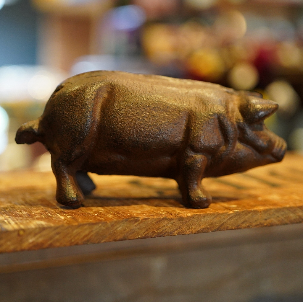 アンティーク 古雑貨 ヴィンテージ 骨董 ブタ 置物 豚 文鎮 ペーパーウエイト インテリア オブジェ ディスプレイ ペーパーウェイト 雑貨 ブタ : 置物 古雑貨 ブラック コックさん