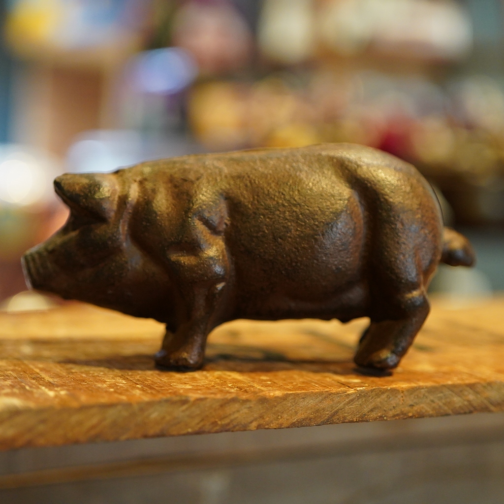 アンティーク 古雑貨 ヴィンテージ 骨董 ブタ 置物 豚 文鎮 ペーパーウエイト インテリア オブジェ ディスプレイ ペーパーウェイト 雑貨 ブタ : 置物 古雑貨 ブラック コックさん