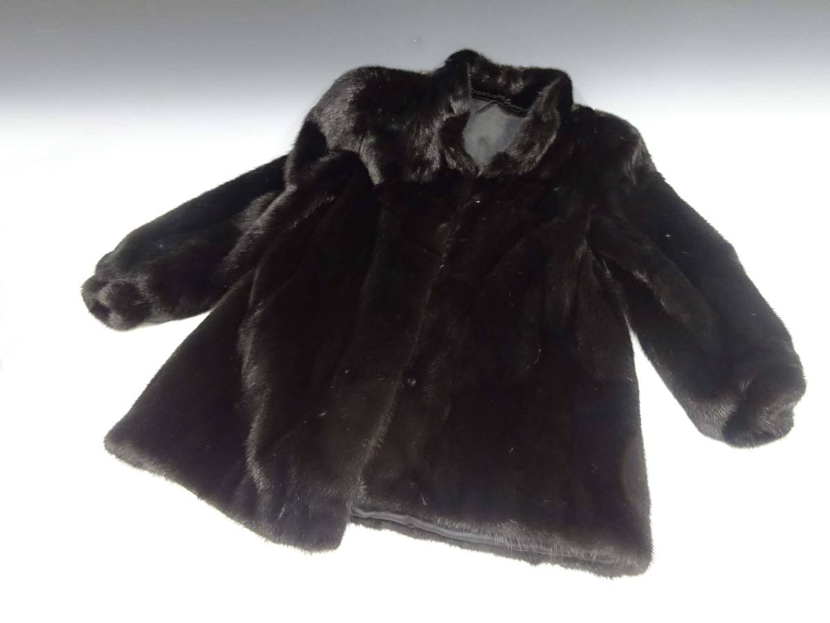 冬○MGSable FUR ブラックミンク ハーフコート セミロング 着丈85cm 