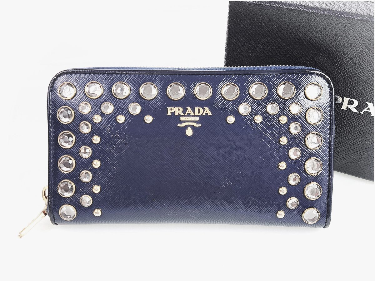 プラダ PRADA サフィアーノレザー ビジュー スタッズ 小銭入れ付き 