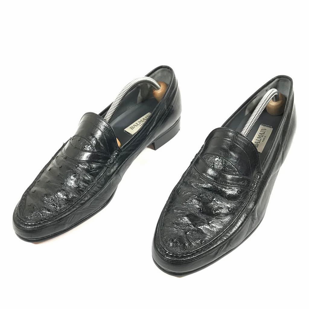 未使用品【バルマン】本物 BALMAIN 靴 27cm 黒 オーストリッチ ローファー スリッポン ビジネスシューズ 駝鳥 男性用 メンズ 9