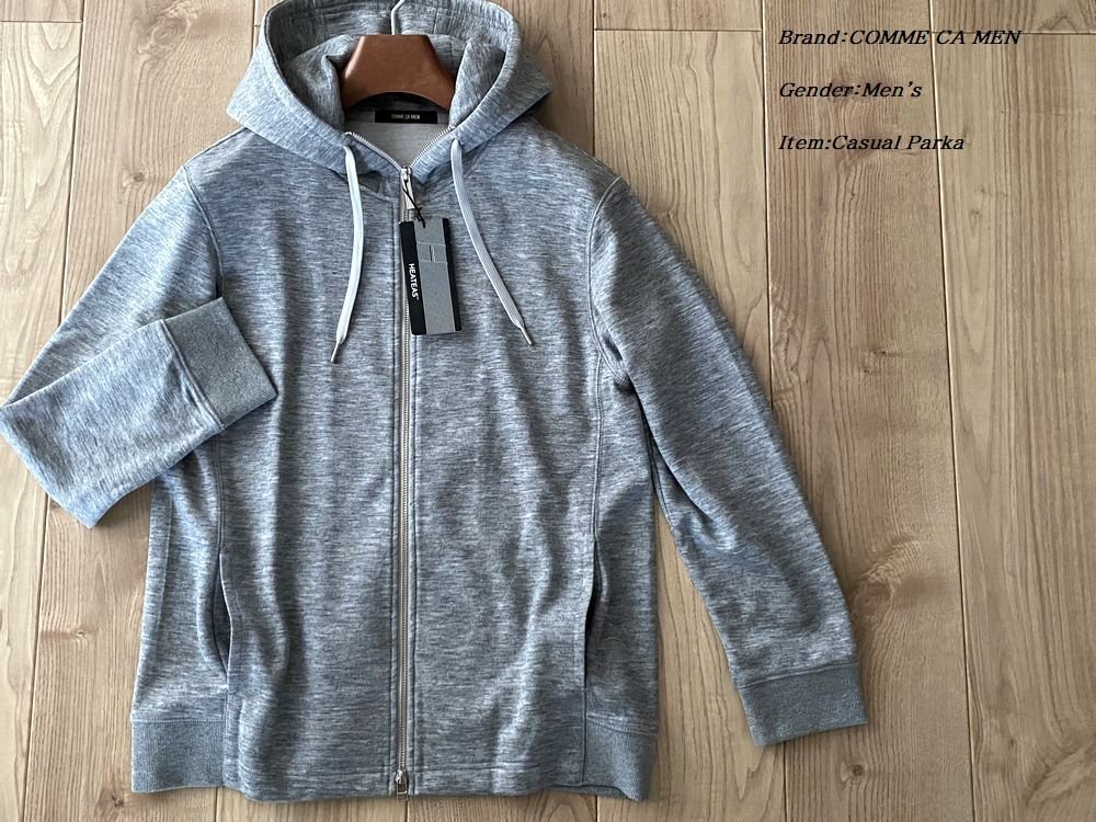 新品 COMME CA MEN コムサメン【ＨＥＡＴＥＡＳ】ジップアップニットパーカ 04グレー Mサイズ 45CW07 定価25，300円