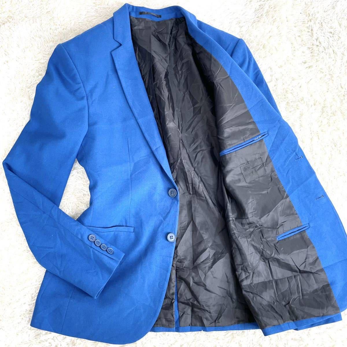 エイソス 【大人の春を演出】 asos テーラードジャケット スプリングジャケット 青 ブルー サイズUS40 L位