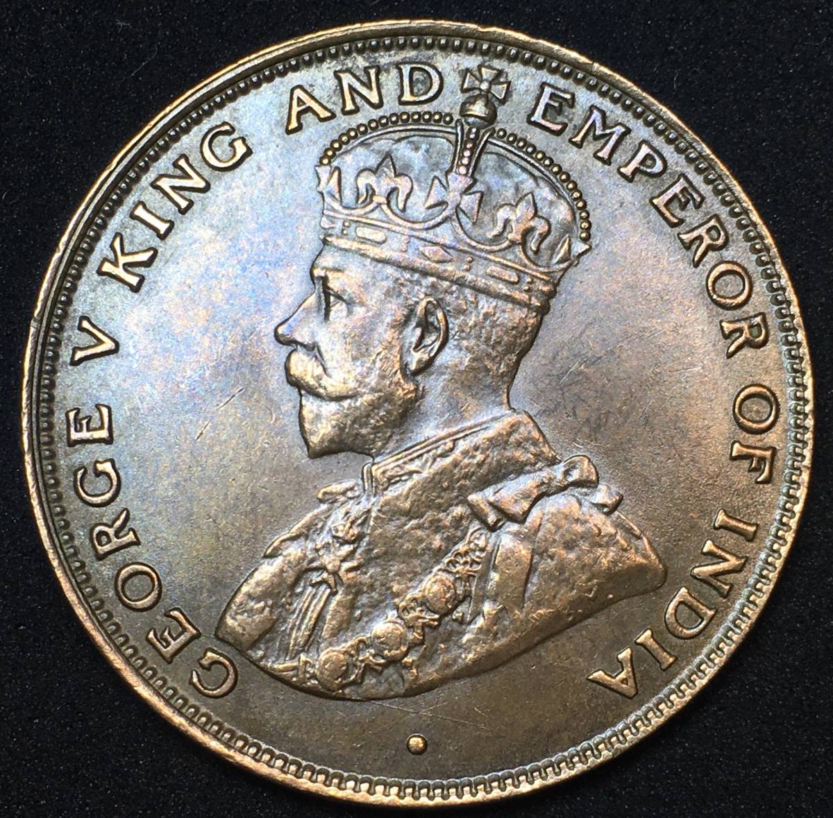 未使用 proof？ 1923年 英領 香港 1セント ジョージ5世 銅貨 極美品
