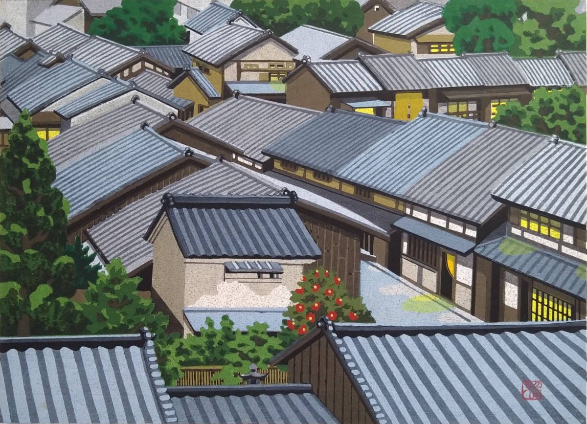 9『真作 木版画/人気作家・京都風景 井堂雅夫【1993年 雨上がりの