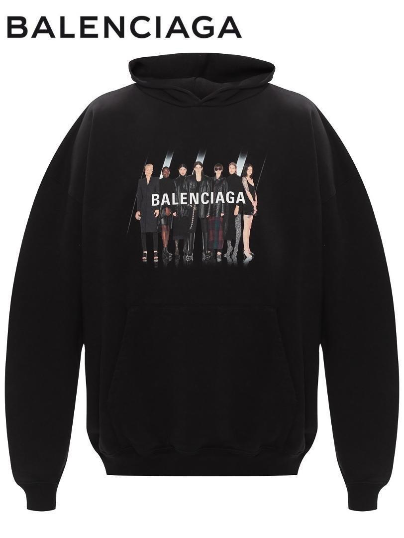 新品 BALENCIAGA バレンシアガ フーディー オーバーサイズ パーカー Real Balenciaga OVERSIZED HOODIE メンズ レディース ブラック 刺繍