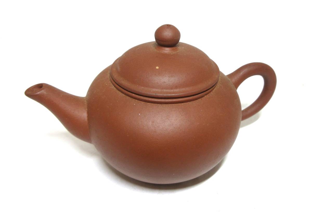 急須　後手　中国宜興　底款　朱泥急須　紫砂壺　中国　宜興　煎茶道具　時代　唐物　在銘　★岡山発送★（広島発送品同梱不可）