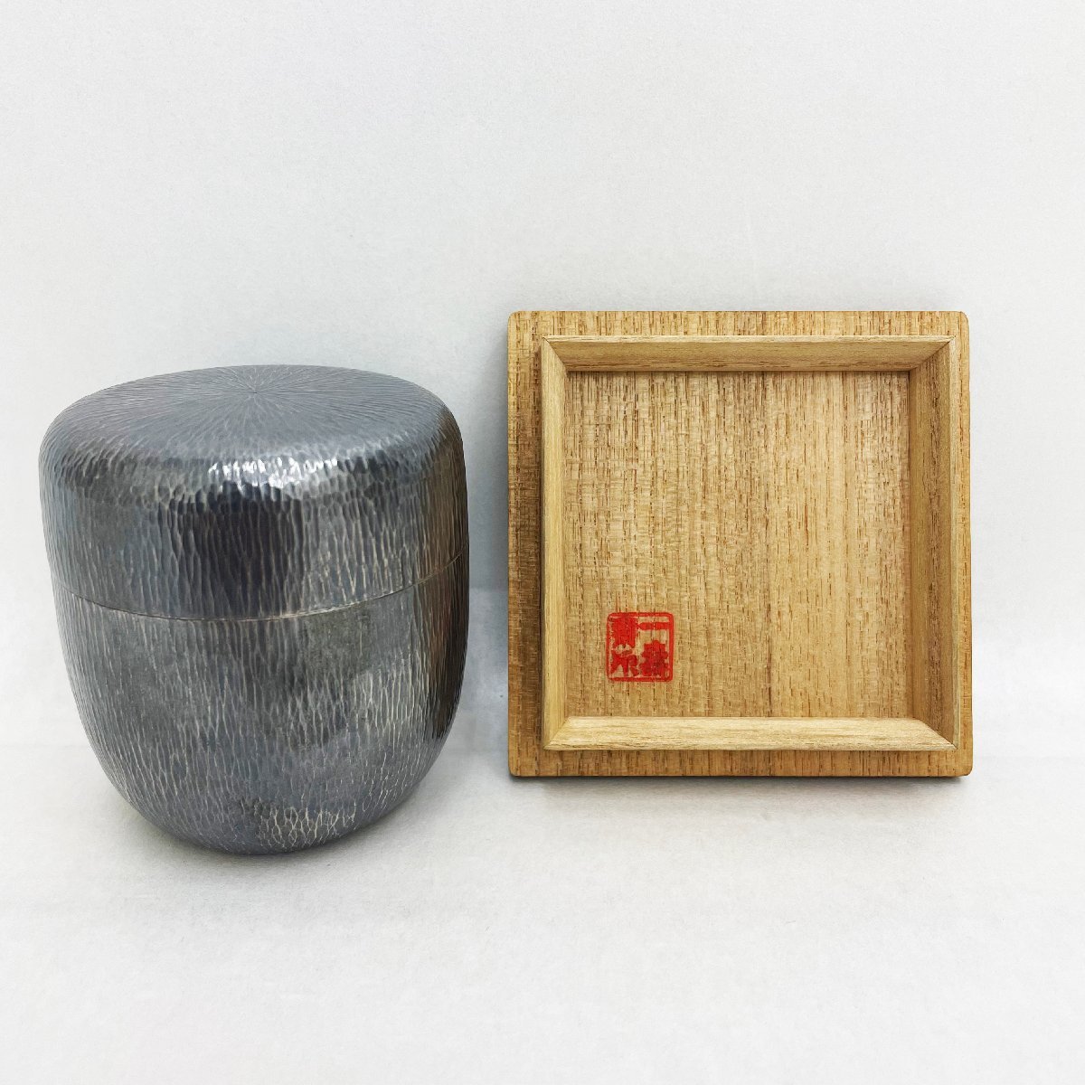 一寿斎 純銀 茶入れ 鎚目 棗形 煎茶 茶入 茶道具 重量191.6g KO-90001