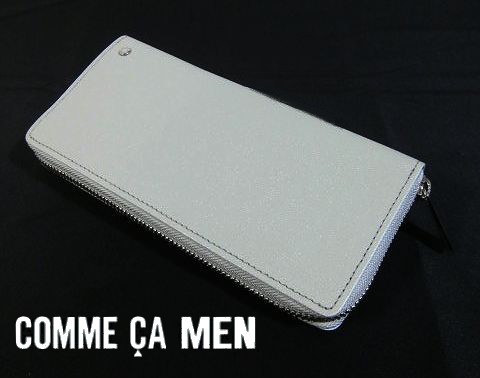 D火04334未使用▼ コムサメン 牛革レザー ラウンドファスナー長財布 キップレザー型押し 財布 ウォレット COMME CA MEN