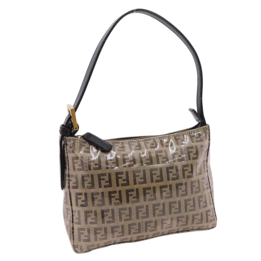 1円 ■ 美品 フェンディ ハンドバッグ ブラウン系 ビニール×キャンバス ズッカ柄 FENDI ■E.Csom.tI-29