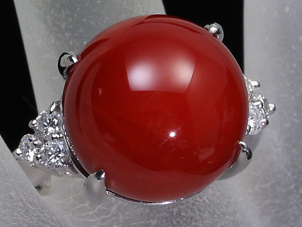 8245S【1円～】新品【RK宝石】≪coral≫ 天然赤珊瑚 特大 約15.5mm珠!! 極上ダイヤモンド Pt900 超高級リング サンゴ コーラル ダイヤ