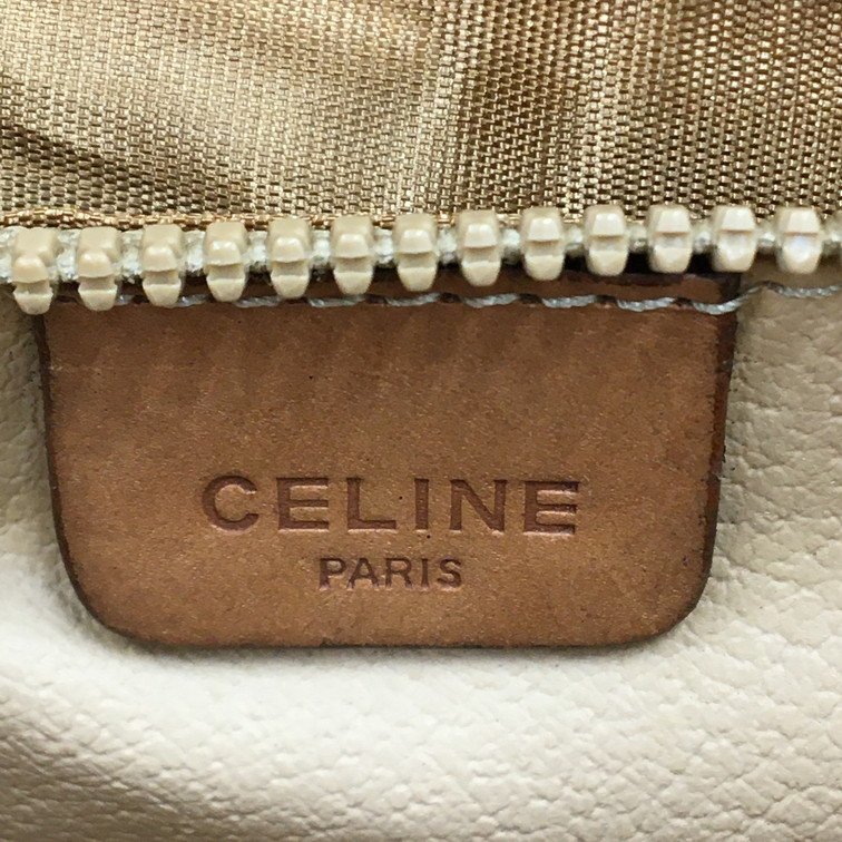 CELINE セリーヌ マカダム ショルダーバッグ 値段 ワンショルダーバッグ 日本直送 M06CFAI4051 美品 トリンオフ オールド ベージュ レディース PVC 正規 名牌中古包
