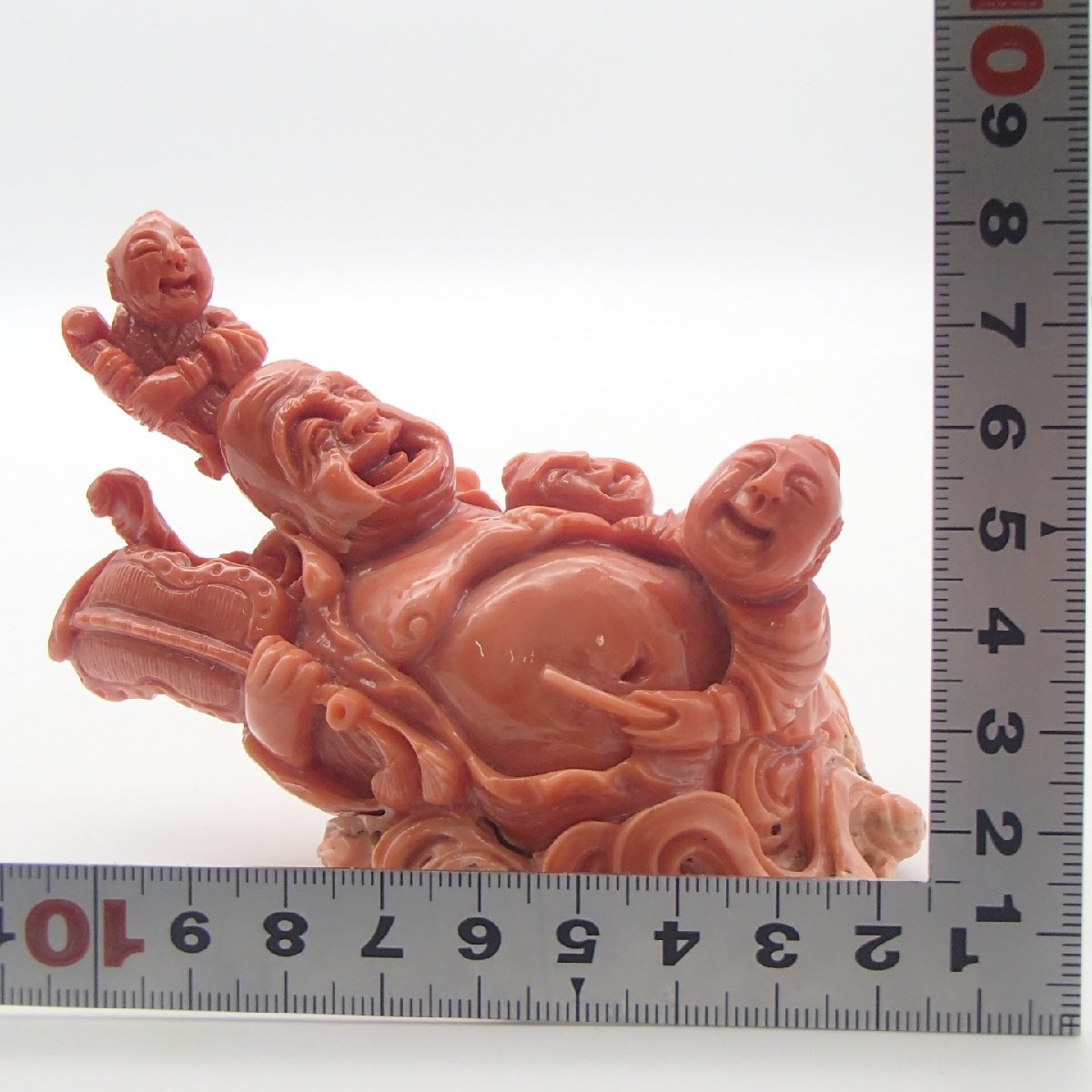 ◎布袋様 朱赤珊瑚 桃珊瑚 置物 / 彫刻 約328.2g /珊瑚 コーラル
