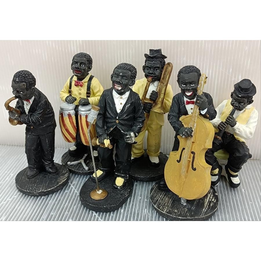 黒人 ジャズバンド 置物 人形6個セット 楽団 フィギュアの値段と価格